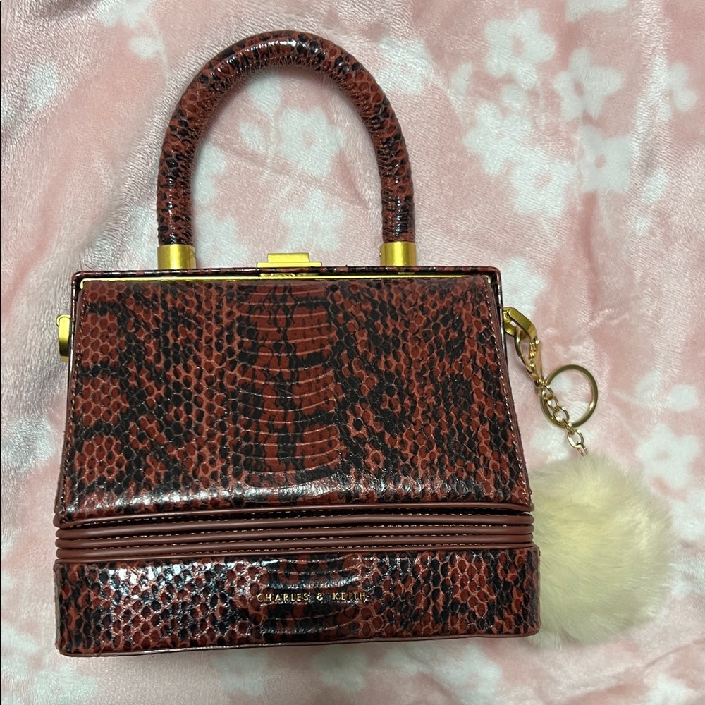 Charles & Keith Red Snake Print Mini Bag